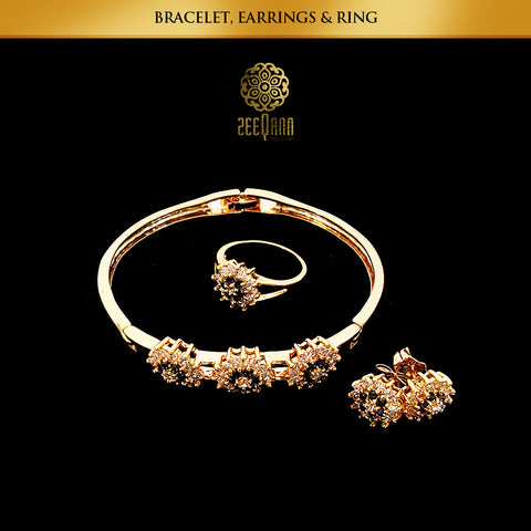 Zeeqann Women Flourish Burst Earrings, Ring, Bracelet & Necklace Jewelry Set (Limited Stock) Ladies Fashion