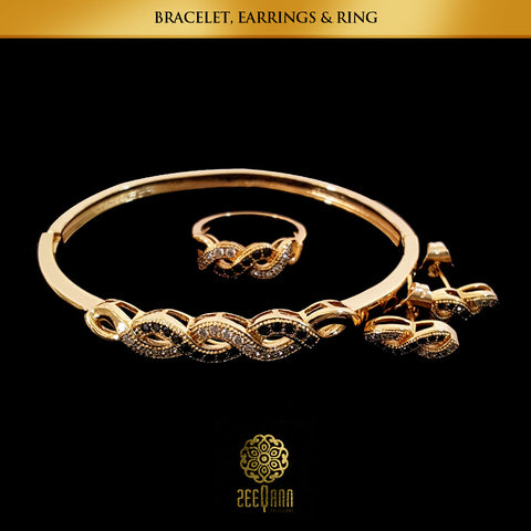 Zeeqann Women Studded  Necklace Bracelet Earrings Ring Jewelry Set (Limited Stock) Ladies Fashion