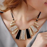 Women's Enamel Bib Pendant Statement Necklace - Leather Braided Rope Chain Necklace