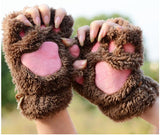 Bear Claw Fingerless Winter Gloves - Fluffy Bear Paw Mittens - Unisex