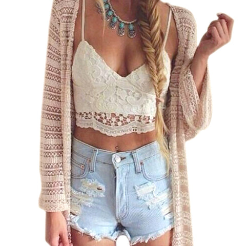 White Cropped Top Crochet - Sexy Laced Tank Top