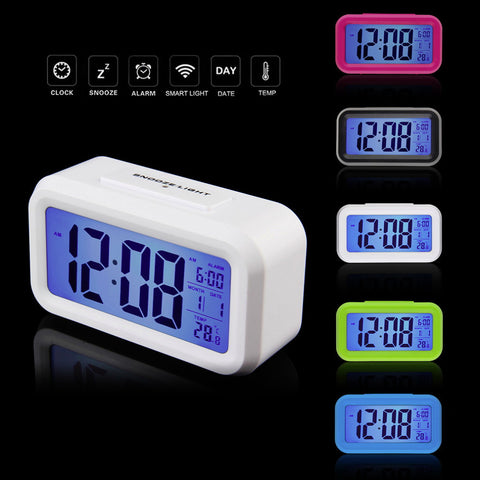 LED Illuminating Alarm Clock with LCD Display for Home, Office or Car