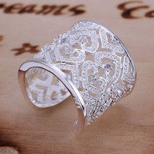 Multi Heart Inlay Silver Plated Open Ring