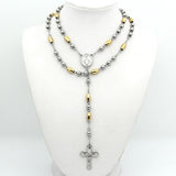 Gold & Platinum Plated Rosary Pendant Necklace